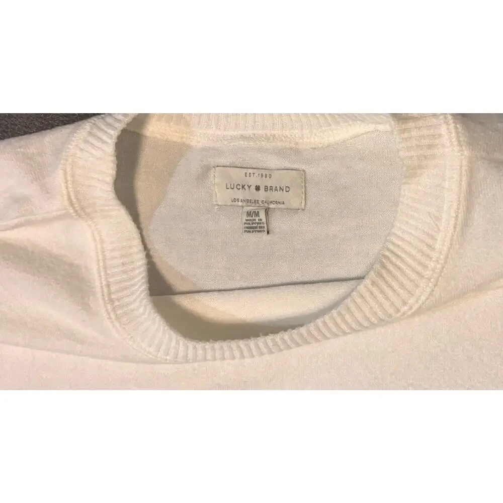 Lucky Brand Cream Lightweight Sweater Womens Medium Minimalist Long Sleeve‎